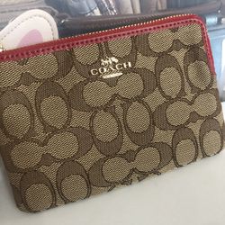 Wristlet COACH Color Café Con Rojo 