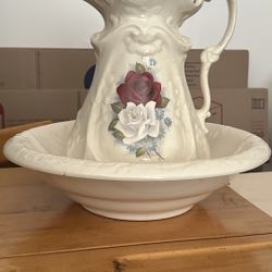 Bundle of 2 Vintage Wash Basin & Pitcher Sets – Maurice of California + Floral Rose Victorian Style