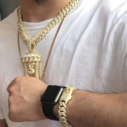 Full Ice Out Cuban Link Set 16MM Gold Plated 14k Doesn't Loses Color 