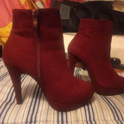 A Pair Of  51/2 Red High Heels Women's Zipper Shoes.  A Black CATHY  Size 6 Slip On High Heels Women's Shoes. $20 For All. 