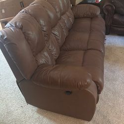 Brown Leather Double Recliner Couch 