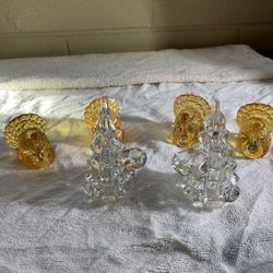 Turkey amber glass candle stick holder And 1 Set 2 Biedermann Clear Glass Christmas Tree Small Candle Holders