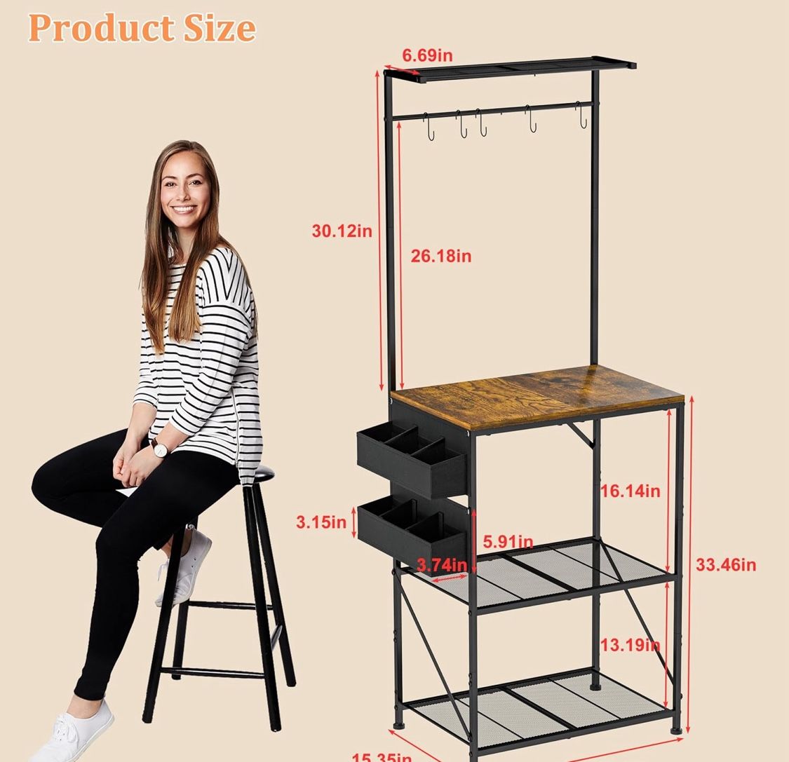 Farmhouse Coffee Bar Cabinet 23 Inch Width Storage CaseCoffee Station Bar Cabinet with 5 Hooks for Kitchen