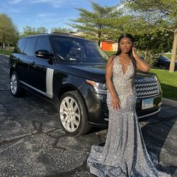 Glitter silver prom dress