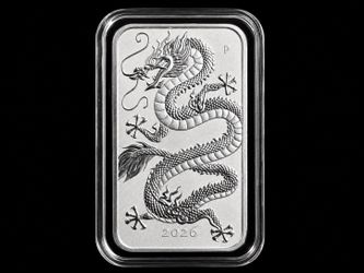 2026 Australia Perth Mint 1 oz Silver Dragon Rectangular Bar Coin with case