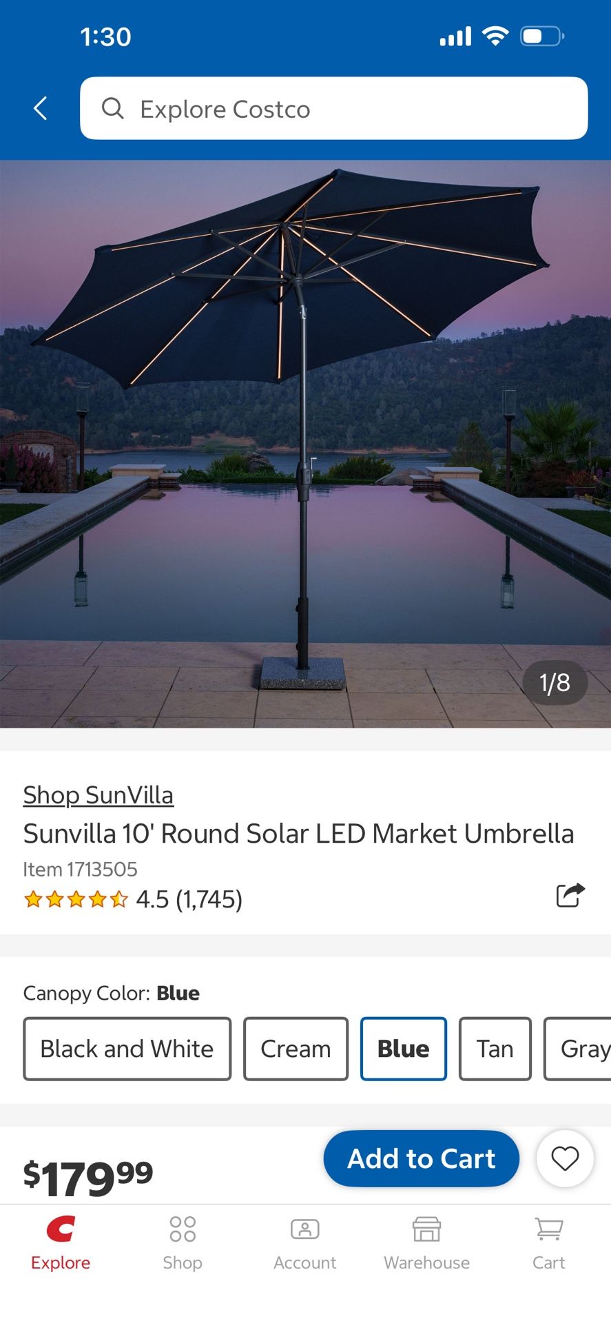 Sunvilla 10' Round Solar LED Market Umbrella