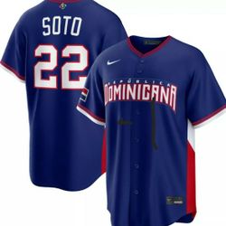 New!  Men's World Baseball Classic 2026 Dominican Republic Royal Juan Soto #22 Stadium Road Jersey

