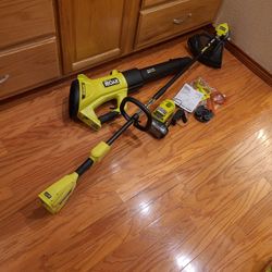 Ryobi 18V 'HP' 'Whisper Series' Weed wacker/eater/trimmer, 'HP' 'Whisper' Blower, Battery, Charger