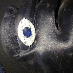 Silver Ring With Diamonds And Sapphire Stone 