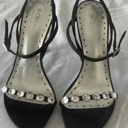 Black BCBG Heels With Large Clear Gems