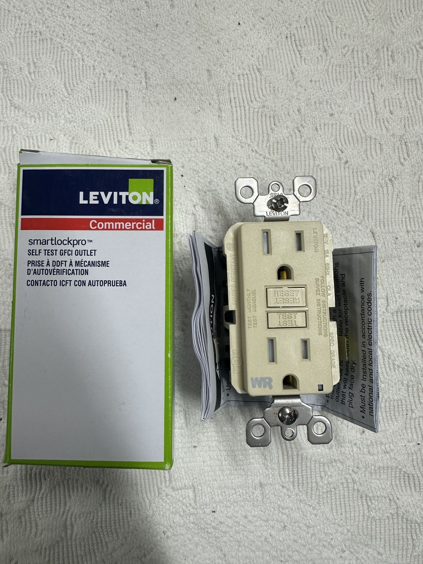 Leviton GFWT1-I 15 Amp SmartlockPro Weather/Tamper Resistant GFCI Outlet, Ivory