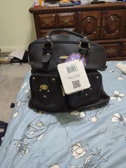 timi&lealie Pebble Black Structured Satchel with Gold Hardware