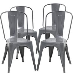 Metal Dining Chairs Indoor-Outdoor Stackable Chic Restaurant Side Bistro Chair Set of 4, 18 Inch Seat Height, 330LBS Weight Capacity, Cafe Tolix Kitch