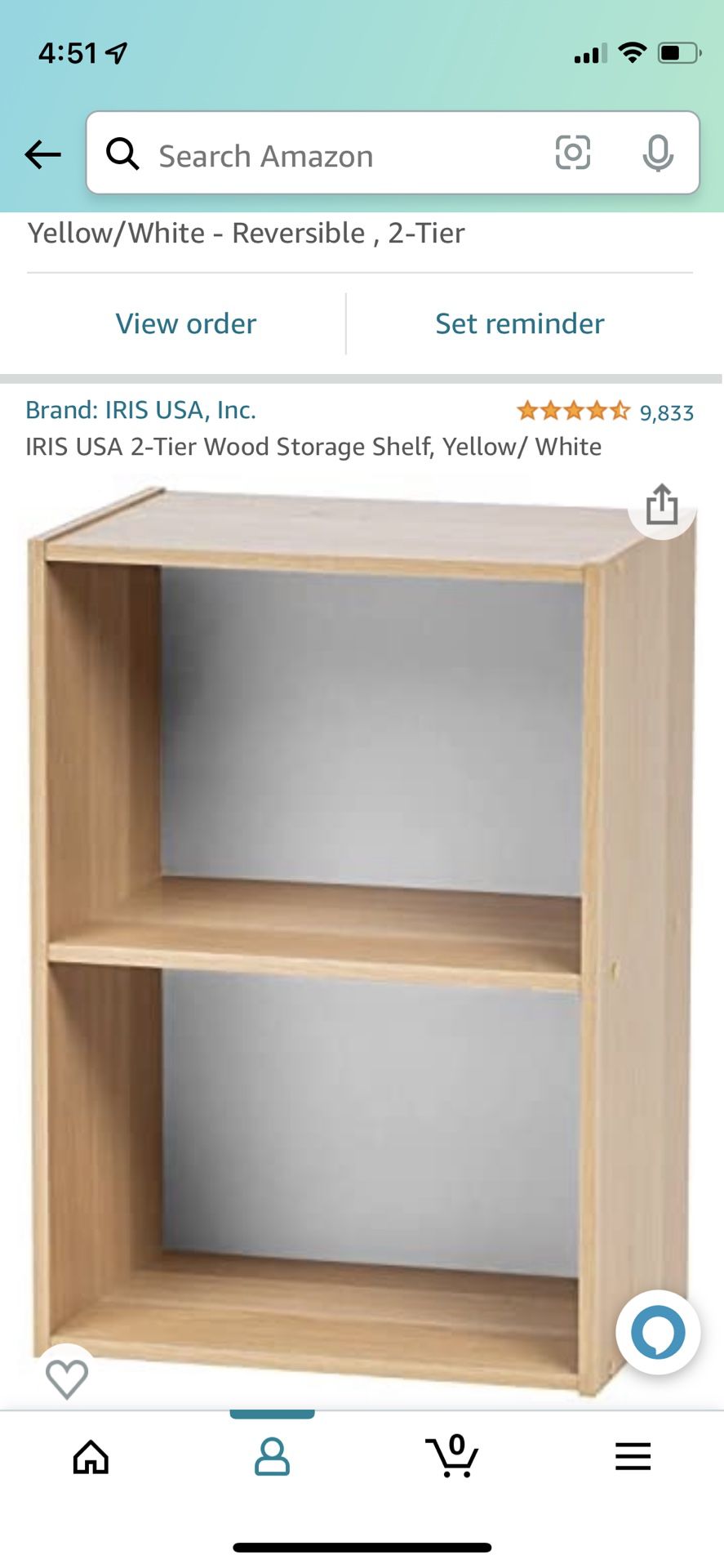  IRIS USA 2-Tier Wood Storage Shelf, Yellow/White