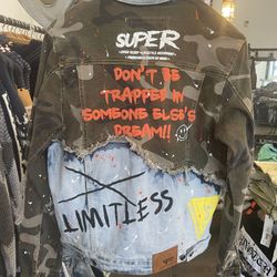 Camo Men’s Patch Jean Jacket Sizes Small To XL  