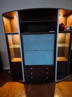Dark Wood Entertainment Center with Lighting