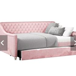 Twin Trundle Bed - Soft Pink