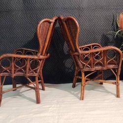 Indoor Patio Little Child Classic Wingback Rattan Wicker Chairs or Plant Stand Use 