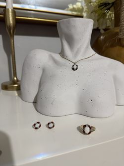 VINTAGE AJ 10k Gold Opal Garnet Diamond Jewelry Set Ring Necklace Earrings