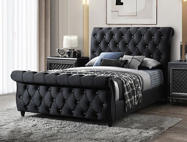 BLACK SLEIGHT GLAM STYLE QUEEN OR KING SIZE BED FRAME BLING CAMA