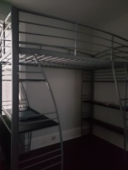 Studio Loft Bunk Bed Over Desk and Bookcase with Metal Frame