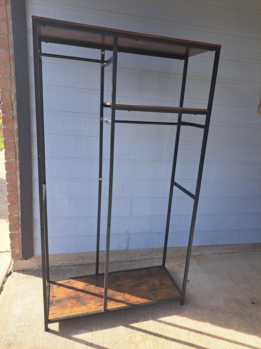 Better Homes & Gardens Jace Freestanding Metal 2-Rod Garment Clothes Rack with 2 Wooden Shelves, Black