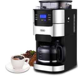 Gevi 10-Cup Coffee Maker with Built-in Burr Grinder, Programmable Timer, 1.5L Water Tank, Reusable Filter & Warming Plate – Drip Coffee Machine for Fr
