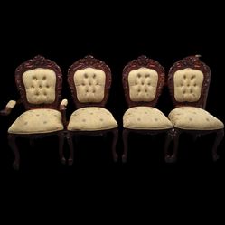 Oriental Style Wood Carved Vintage Chairs X3 Plus 1 Captain Chair W/ Arm Rests! 