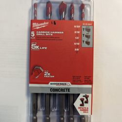 Milwaukee 5pc Carbine Hammer Drill Bits Concrete