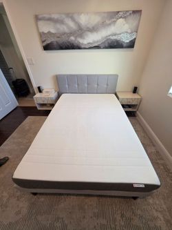 Twin Bed Frame with Upholstered Headboard,Mattress and nightstands