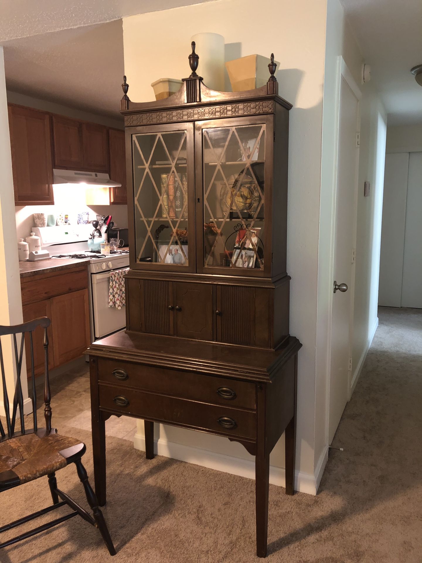 1950s vintage federal style bookcase secretary desk