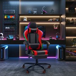 New RGB Gaming Chair with Massage and LED Lights Ergonomic Computer Chair with Footrest E-sports Chair with Adjustable Lumbar Support Reclining Video 