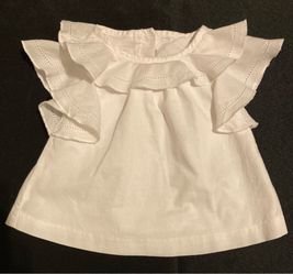 Janie And Jack Baby Girls White Top 100% Cotton Size 6-12 Months Flutter Sleeves