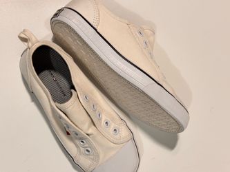 Tommy Hilfiger Men’s Canvas Slip-On Sneakers — Cream/Off-White, Like Ne