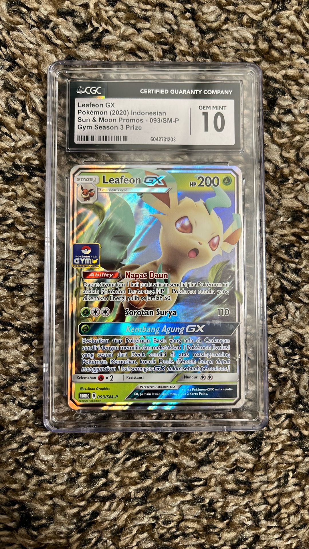 Up for sale is a Leafeon GX promo card from the 2020 Indonesian Sun & Moon Promos (#093/SM-P). This card was awarded as a Gym Season 3 Prize🏆 