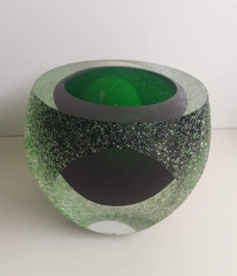 heavy green glass votive candle holder $5 FIRM