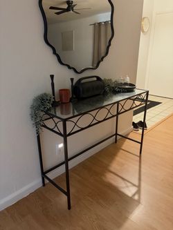 FOR SALE: Black Metal Glass Top Console Table
