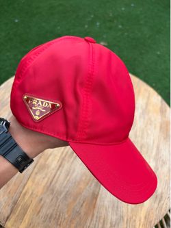 Prada Red Re-Nylon Triangle Logo Baseball Cap Hat Size M 100% Authentic
