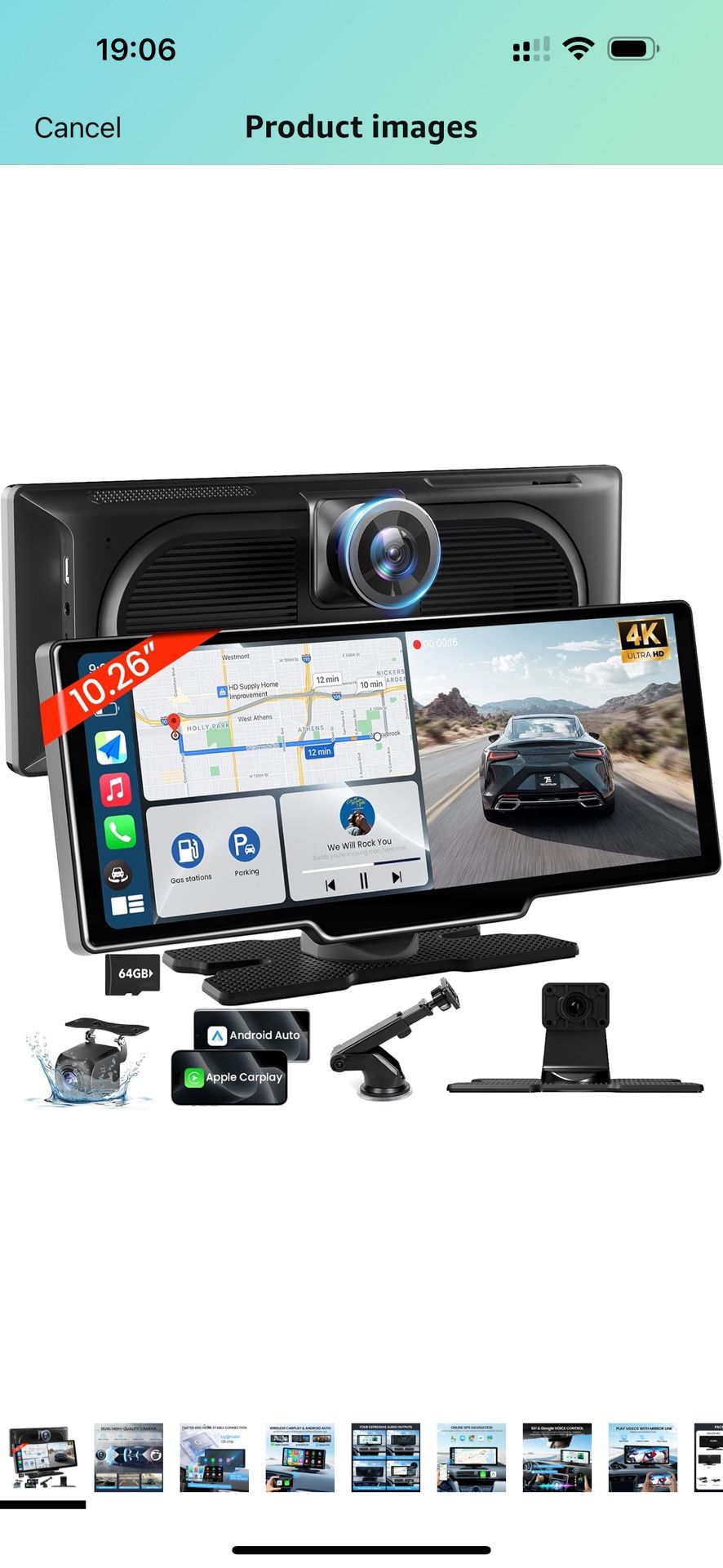Brand New 10.26'' Wireless Carplay Screen for Car with 4K Dash Cam & 1080P Backup Camera, Portable Car Audio Receivers with Carplay & Android Auto,
