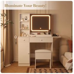 Vanity with Lighted Mirror - Vanity Desk with Power Strip/Adjustable $140