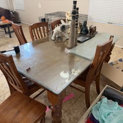 Dinning Room Family Size  Table With Glass Table With 6 Chairs  