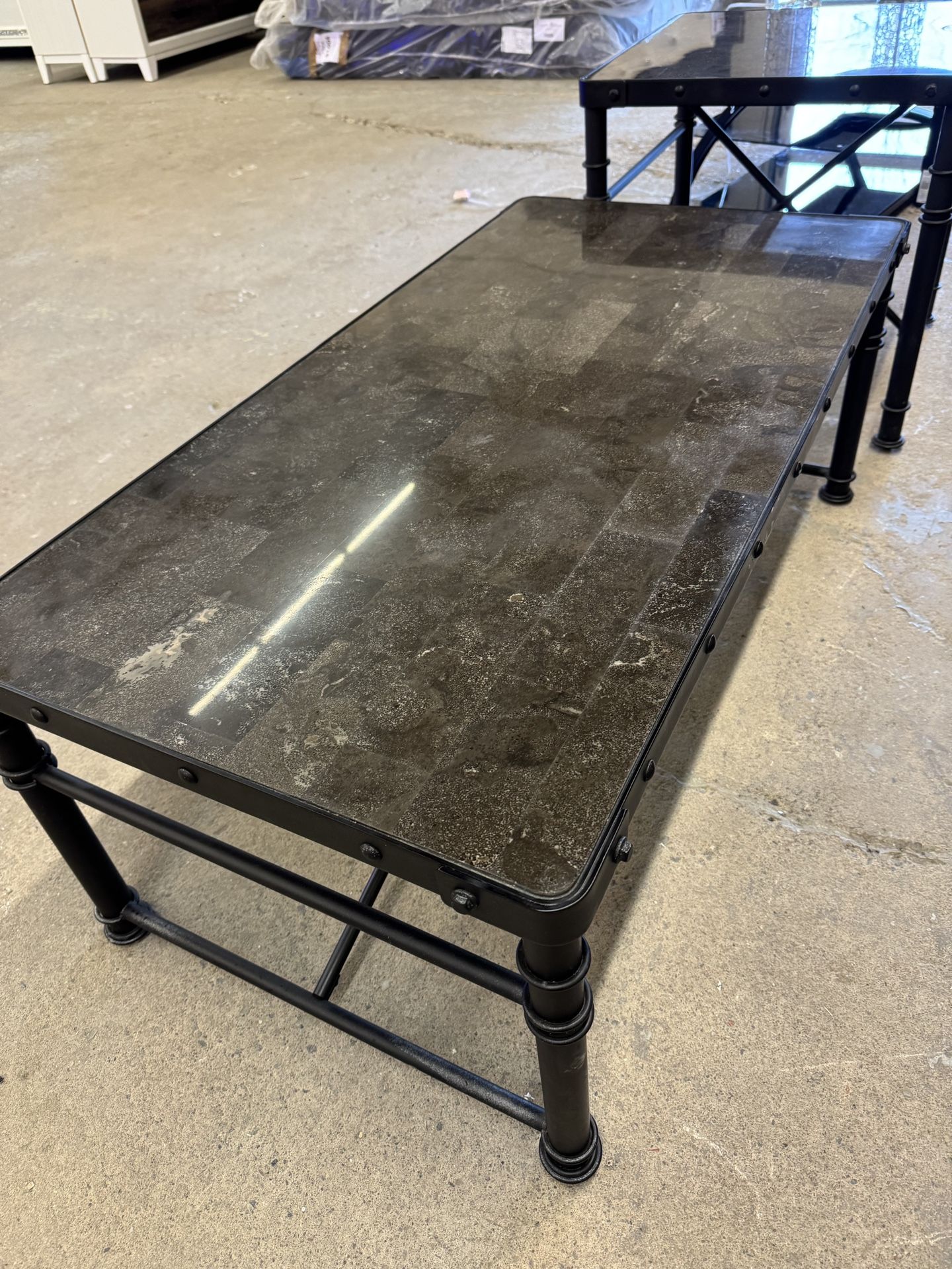 2 Piece Black Marble/cast Iron Cocktail & End Table.