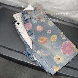 Women’s Jeans Lot Size 12 – Wild Fable Floral + Cotton On Straight & Flare – 3 Pairs