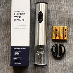 Brand new electric wine opener made of stainless steel.