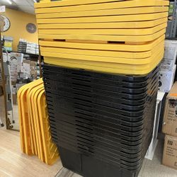 HDX 27 gal. Strong Box Plastic Storage Tote in Black and Yellow