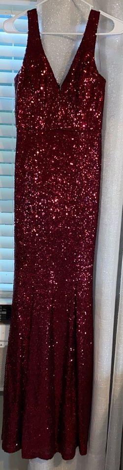 Red Sequin V-Neck Formal Dress