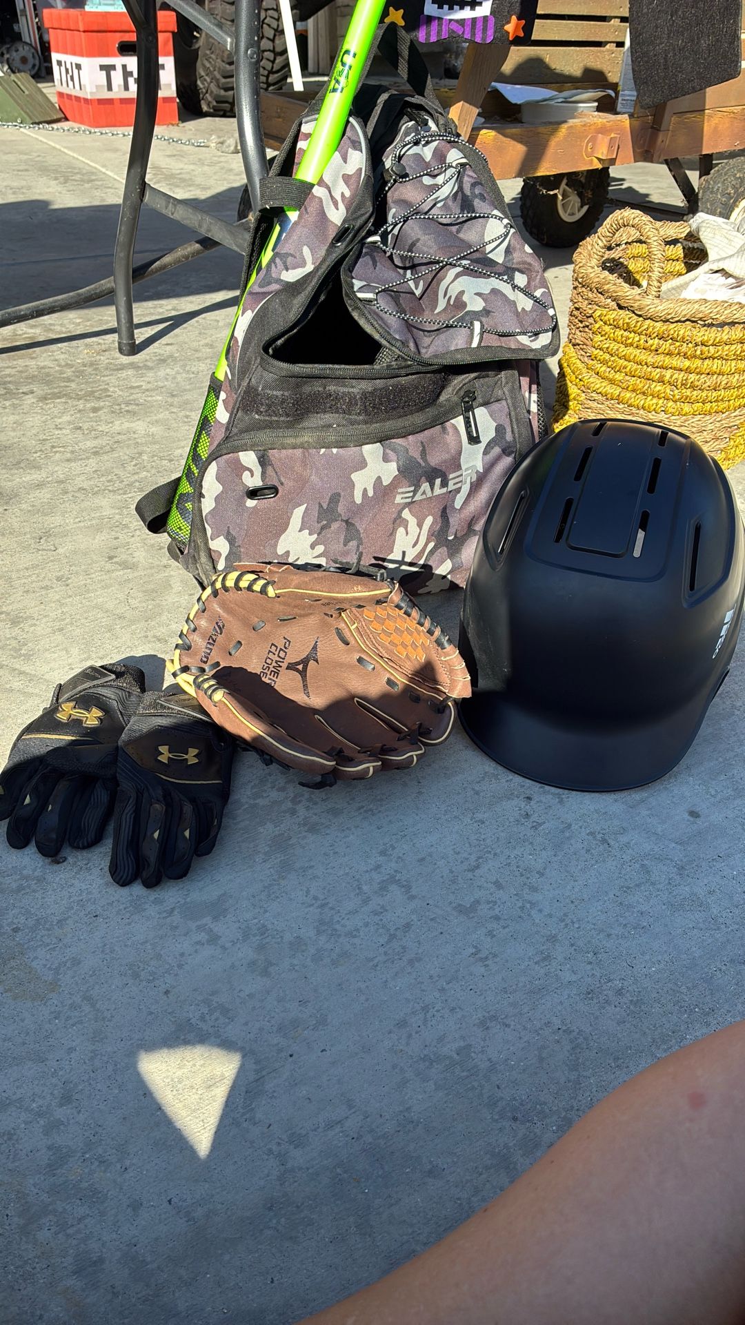Baseball Bag, Glove , Gloves, Bat And Helmet 