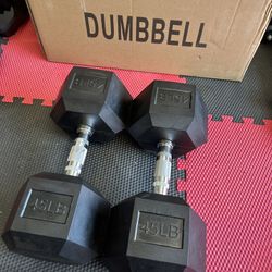 New pair of 45lb rubber dumbbells. New in box 📦 $90