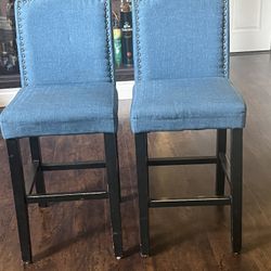2 blue cloth bar Stools 