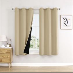 Beige Total Blackout Curtains W Black Liner Small Window Curtains 2 Panels Set (Beige, 42 X 45 Inch)